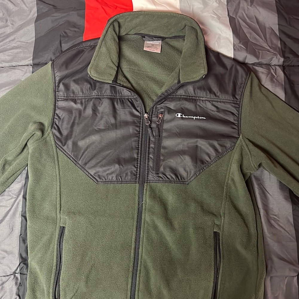 Mens Olive “Champion” Performance Fleece Zip Up Jacket